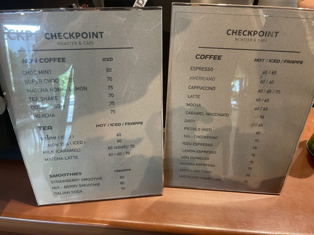 Checkpoint cafeのメニュー表の画像
