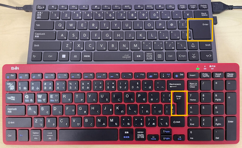 PCとEWiNキーボードのEnterキーの比較画像