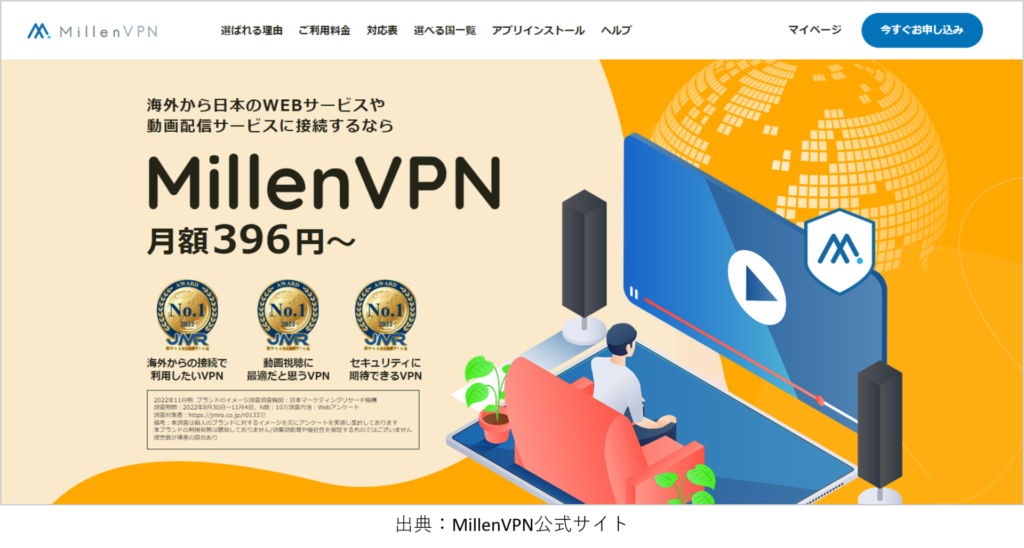 MillenVPN公式サイトの画像
