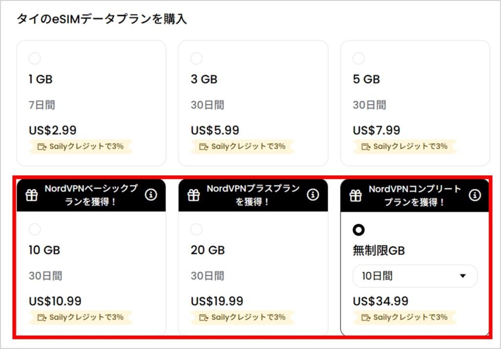Sailyのタイのデータプラン
