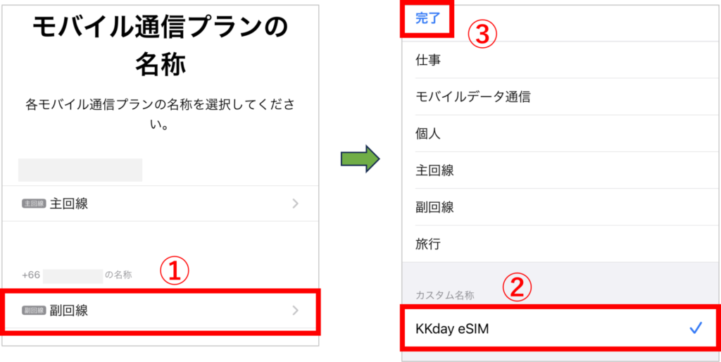 モバイル通信プランの名称変更画面の画像